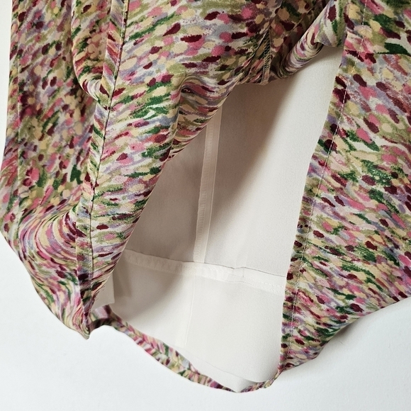 Impressionist paint strokes print high to mid rise satin romantic midi skirt - Picture 5 of 6